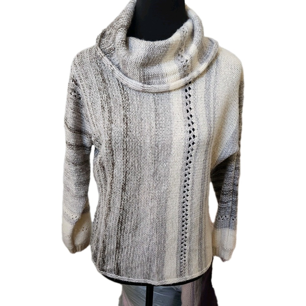 Knox Rose Cowl‎ Neck Sweater Women's XS Stripe Gray Ivory Long Sleeve